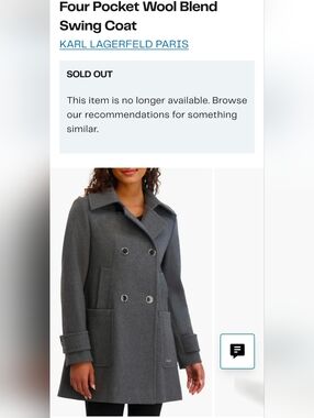 Karl Lagerfeld Four Pocket Wool Blend Swing Coat Size Large